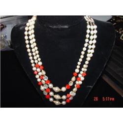 Japan 3 Strand Red Crystal Necklace #989428