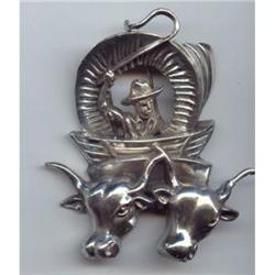  Fur Clip Wild West Ox Cart Design Huge Silver #989451