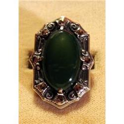 Sterling, Marcasite Chrysophase Ring SIGNED  #989464