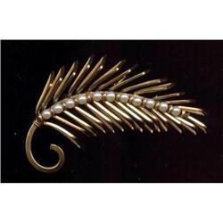 12KT  GF Seed Pearl Pin Pine Bough Art Deco #989483
