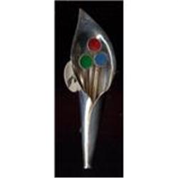 Sterling  Enamel Flower Vase Brooch Mexican #989485