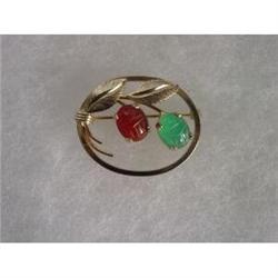 Burt Cassell GF  Scarab Brooch jade carnelian  #989489