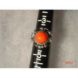 Estate Mexican Sterling Coral Ring Size  4 1/2 #989542