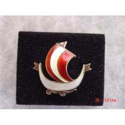 AKSEL HOLMSEN Guilloche Sterling Boat Brooch No #989574
