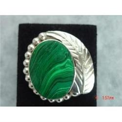 Estate Signed Mexican Sterling Malachite Brooch #989625