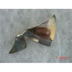 Estate 14kt Gold Sterling Modern Brooch Signed #989635