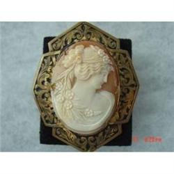 Estate Hand Carved Shell Cameo Enamel Brooch #989657