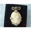 Image 1 : Estate Hand Carved Cameo Brooch Red Rhinestone #989658