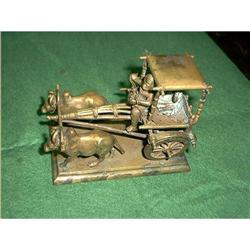 Bronze Oxen Pulling Wagon Figure  #989797