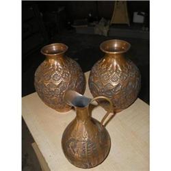 3 Copper Designed Vases  #989810