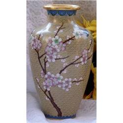 Pink Blossom and Bird Cloisonne Vase in Gold #990050