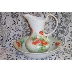 Handpainted Poppies Pitcher and Bowl - Czech #990057