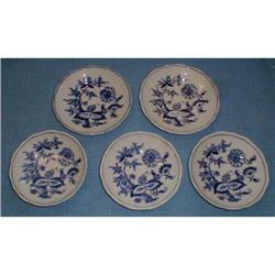 5 ANTIQUE MEISSEN FLOW BLUE ONION SAUCE BOWLS #990129