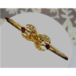 Antique Art Nouveau Half Moon Ruby Bar Pin #990291