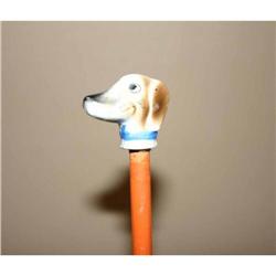 Antique Porcelain Dog Head Carnival Cane #990295
