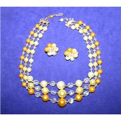 Butterscotch Beaded Necklace & Earrings Set #990354
