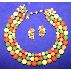 Coro Enamel & Rhinestone Necklace & Earrings #990391
