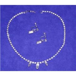Elegant Baguette Rhinestone Necklace & Earrings #990408