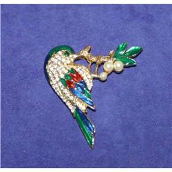 Signed DJV Rhinestone/Enameled Hummingbird Pin #990416