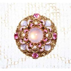 Vintage Pink Moonstone & Rhinestone Brooch #990421
