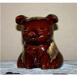 Hull Pottery Mirror Brown Sitting Pig Bank #990426