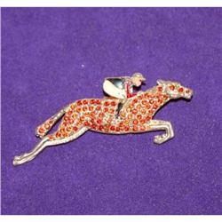 Antique Art Deco Rhinestone Jockey Horse Brooch #990456