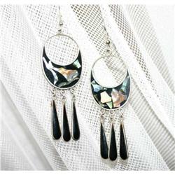 Vintage Sterling Silver Alpaca Inlay Earrings #990458