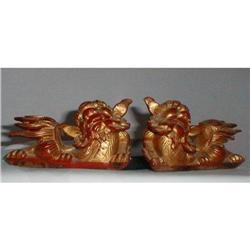 SHISHI Gilt on Red Lacquer, matched pair, #990472