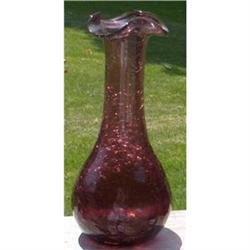 7.25" VINTAGE DARK AMETHYST CRACKLE GLASS VASE #990620