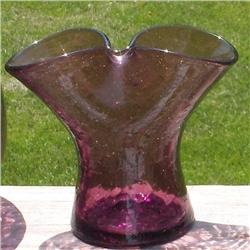 4" OLD AMETHYST CRACKLE GLASS DOUBLE NECK VASE #990622