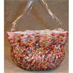 GLASS Basket SPATTER Ruffled Rim ANTIQUE #990638