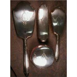 STERLING Dresser SET Powder JAR Brushes MIRROR #990643