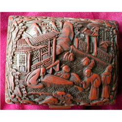 CINNABAR Enameled BOX High Relief ANTIQUE #990662