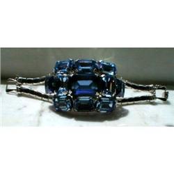 BLUE Rhinestone Bracelet HUGE Stones VINTAGE #990668