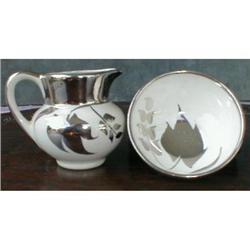 STAFFORDSHIRE Silver Leaf Sprigs Creamer Sugar #990713