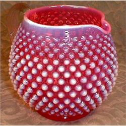 CRANBERRY Opalescent HOBNAIL Pitcher FENTON  #990729