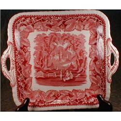 MASONS Vista PINK Sandwich Plate Square HANDLES #990735