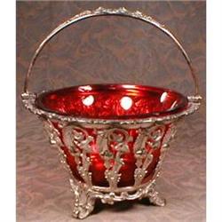 CRANBERRY Silverplate Frame Basket  ANTIQUE #990750