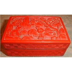 CINNABAR Carved BOX Lacquer ANTIQUE #990751