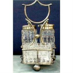 CASTER Set CUT Glass Silver 4 pcs CONDIMENT #990824