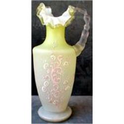 Mt WASHINGTON Ewer Vase Enameled Satin Glass #990869