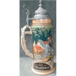 GERMAN Lidded STEIN High RELIEF Scenic ANTIQUE #990873
