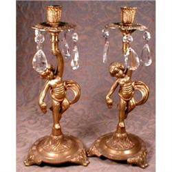CHERUB Candlesticks with Lusters VINTAGE #990884