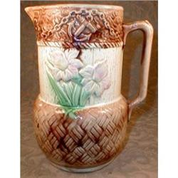 MAJOLICA Narcissus Pitcher ANTIQUE Basket  #990903