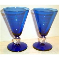 Eight Cobalt Blue Footed Cambridge Goblets #991102