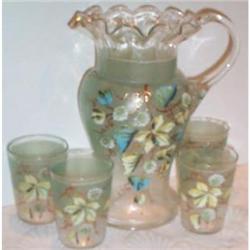 Hand Painted Northwood Pitcher and 4 Tumblers #991134