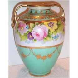 Hand Painted Nippon Floral  Decorated Vase #991136
