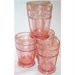 Four Pink Doric Depression Glass Tumblers #991140