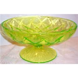 Large Vaseline Footed Diamond Pattern Bowl #991143