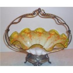 Hand Painted Green Cased Brides Basket #991197